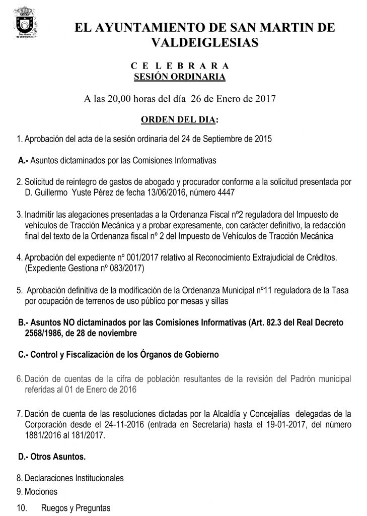 EL AYUNTAMIENTO DE SAN MARTIN DE VALDEIGLESIAS