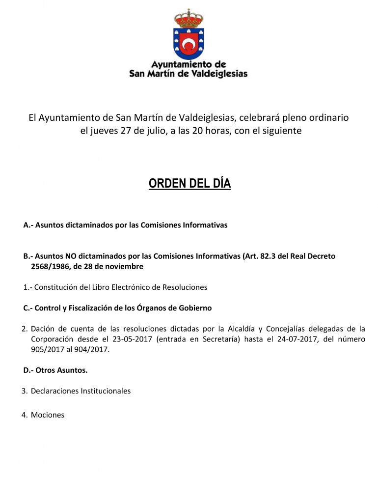 EL AYUNTAMIENTO DE SAN MARTIN DE VALDEIGLESIAS