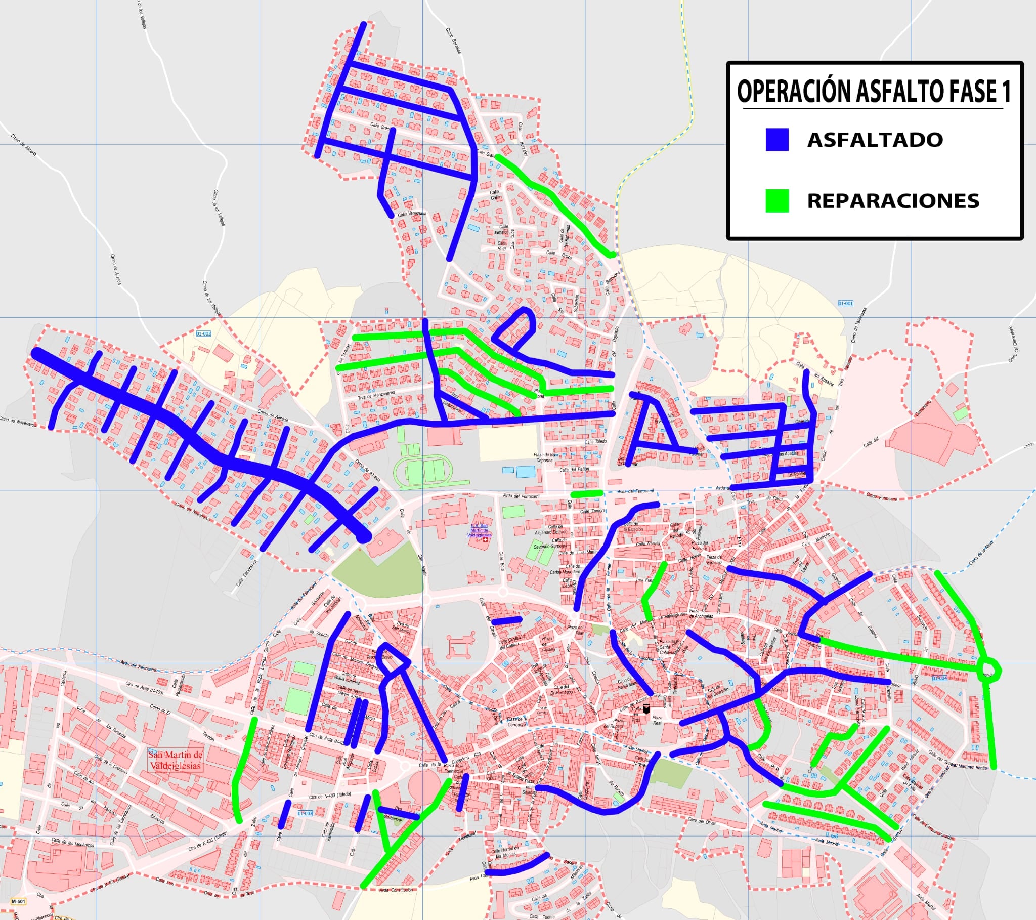 Mapa de las calles en las que se va realizar la operación asfalto