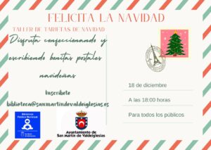 Cartel anunciador, simulando una tarjeta postal con motivos navideños. 